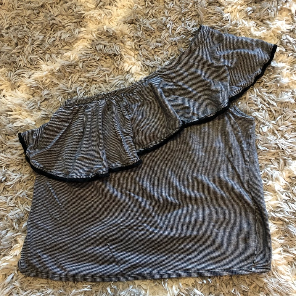 🌺 Loft Ann Taylor Shirt Women Black Stripe Size L